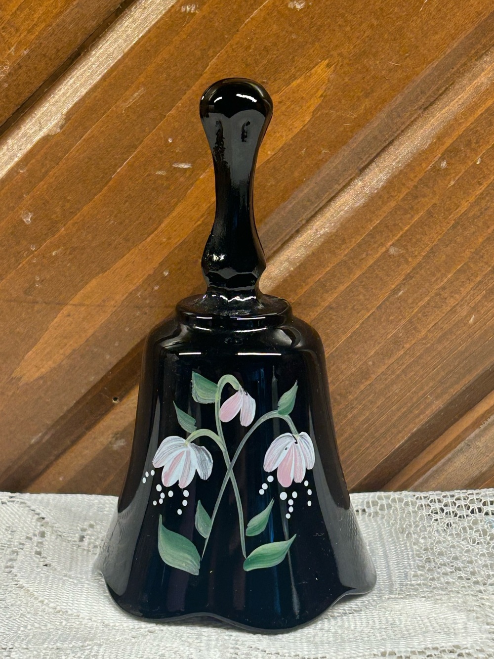 Vintage Fenton Miniature Hand-Painted Ebony Glass Bell